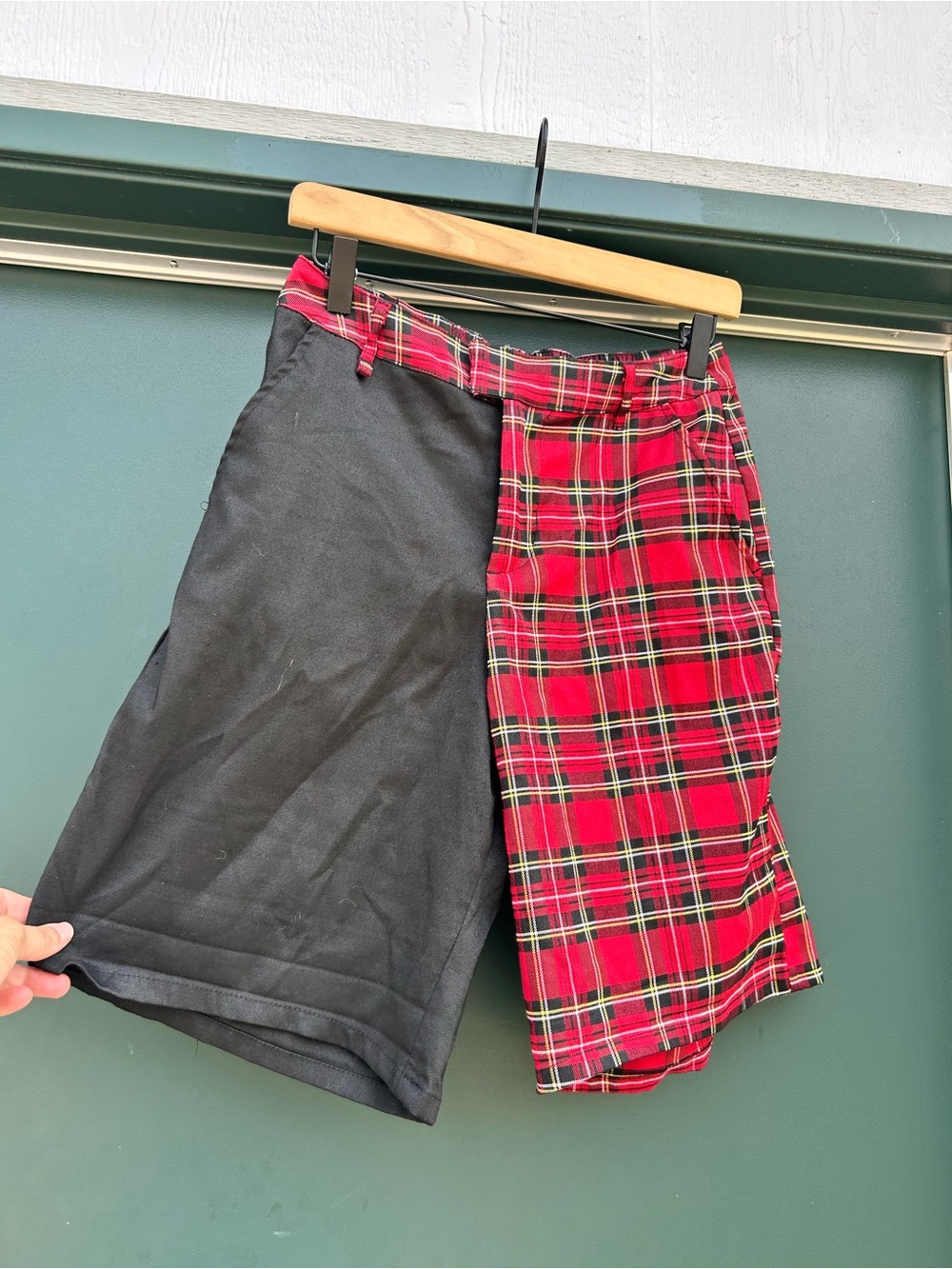 Hot Topic Black and Red Plaid Two-Tone Flat Front Shorts